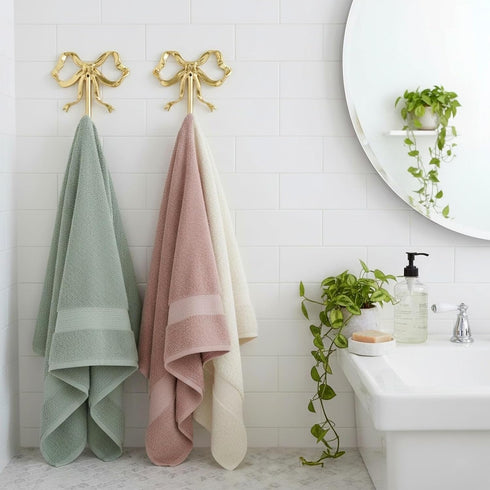2Pcs (3.62X3.54X0.79in 9.20X9.00X2.00cm) LOGOFUN Bow Hooks Gold Bow Hooks for Wall Brass Bowknot Wall Hook for Towel