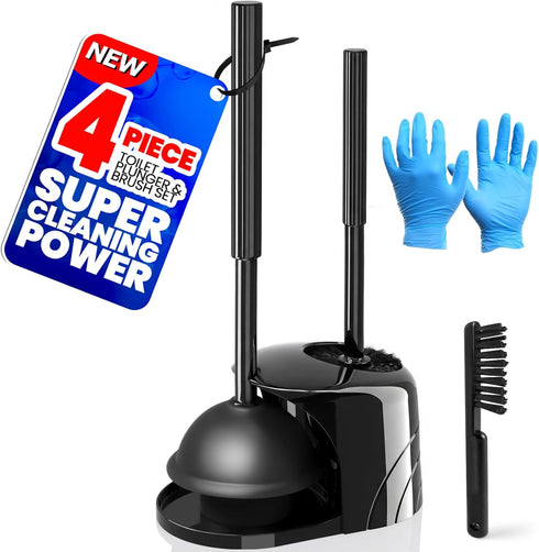 Denvlex 4-Piece Toilet Brush and Plunger Set, Extended Handle Plunger,Toilet Bowl Brush Plunger