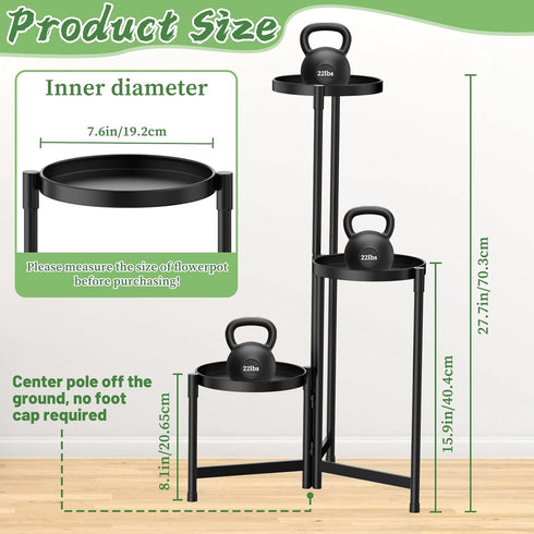 3 MOKANI Metal Plant Stand Indoor Outdoor for Multiple Plants, Tiered Folding Corner Shelf Tall Flower Pot Holder