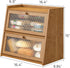 Counter, viewcare Extra Large Bread Box, Double Layer Bread Box for Kitchen Bamboo Wood Large Capacity Bread Storage
