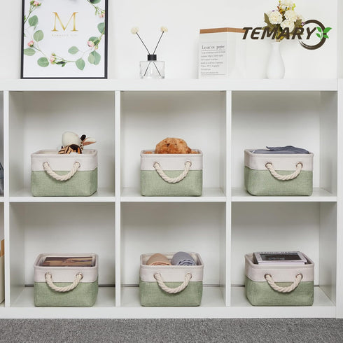 Temary Small Storage Baskets, 6 Pack Decorative Fabric Bins with Rope Handles for Organizing Clothes, Canvas Storage