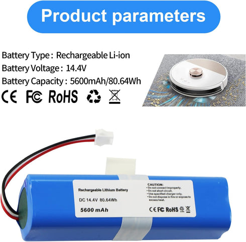 MULS 5600mAh Vacuum Battery for HONITURE Q6 Robot Vacuum Cleaner Accessories, 14.4V Spare Parts