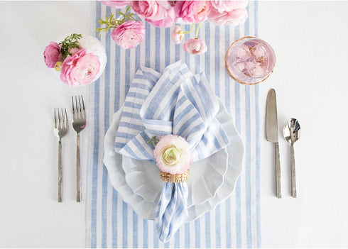 36 Inches 100% 14 36 Inch Summer, Solino Home Linen Table Runner - Amalfi Stripe Pure Linen Sky Blue and White Table