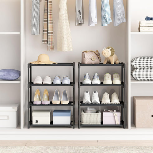 4 Tier Small Shoe Rack, Narrow Stackable Kids Toddler Adult Storage Organizer Shelf for Closet, Entryway, Bedroom