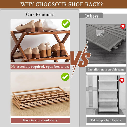 Closet,Portable Closet (Brown-3 Jessie Bamboo Shoe Rack,Free Standing Shoe Rack for Folding Shoe Storage Rack, Space