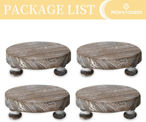4 Counter Romadedi Farmhouse Wood Riser for Display- pcs Rustic Decor Mini Wooden Pedestal Stand Decorative Round Tray