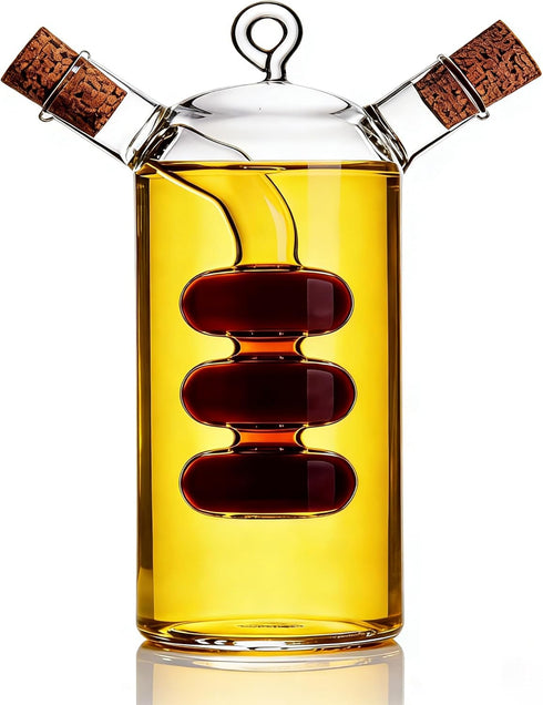 2 1 ELETON in Glass Oil and Vinegar Bottle Borosilicate Cruet with Triple-Bubble Inner Chamber, Dual Dispenser