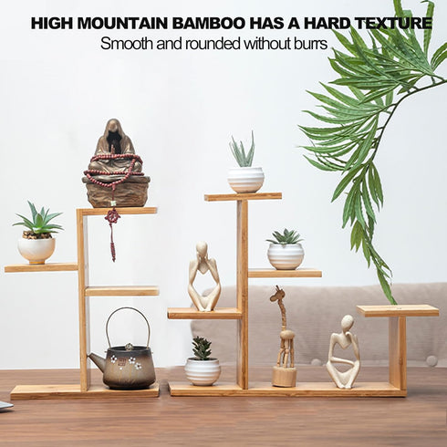 QruiLanTu Mini Desktop Plant Stand Indoor Multi-Layer Window Sill Flower Stand Bamboo Succulent Window Sill Stand