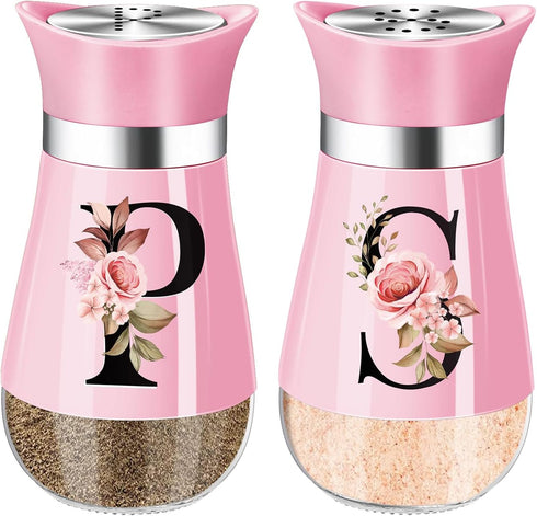 Salt and Pepper Shakers Set, 4 oz Pink Kitchen Accessories, Stainless Steel & Glass Spice Dispenser, Refillable Design