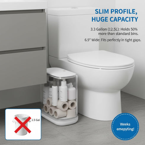 3.3 4 6.9" MOPALL Dog Proof Trash Can with Lid, Gallon Slim Bathroom Garbage Bin with Inner Bucket, Fits Standard