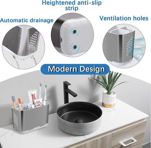 Detachable Large Electric Toothbrush Holders for Bathroom Organizer Countertop, Brushed Nickel Storage Caddy for Family