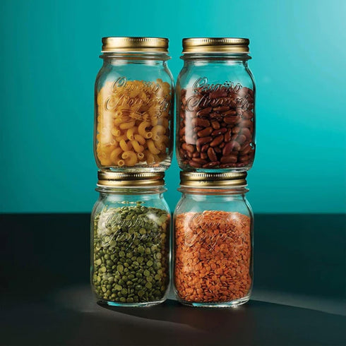 Bormioli Rocco Quattro Stagioni Set of 4 Clear Airtight Mason Jars, 17 Oz, Made in Italy