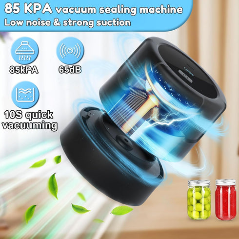 Electric Mason Jar Vacuum Sealer - 85kPa Strong Suction Vacuum Sealing Machine with Regular and Wide Mouth Mason Jar Lids - Silent Rechargeable Portable Vacuum Sealer for Food Storage or Fermentation by Konatly
