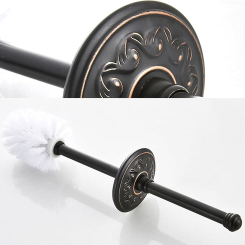 Oil Rubble Bronze Brass Bath Toilet Brush Holder Set, Wall Mounted Black Bathroom Hardware Accessories