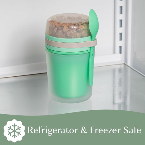 Goodful Double Wall Insulated Yogurt Container - Leak Proof Snack Container with Reusable Spoon, 14-Ounce, Green