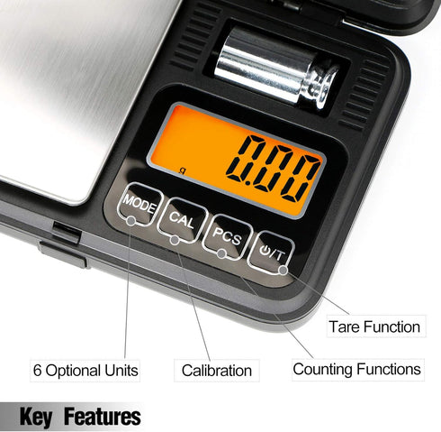 Fuzion Digital Pocket Scale 200g/0.01g, Mini Scale with LCD Display, Tare, PCS, and 50g Calibration Weight for Jewelry