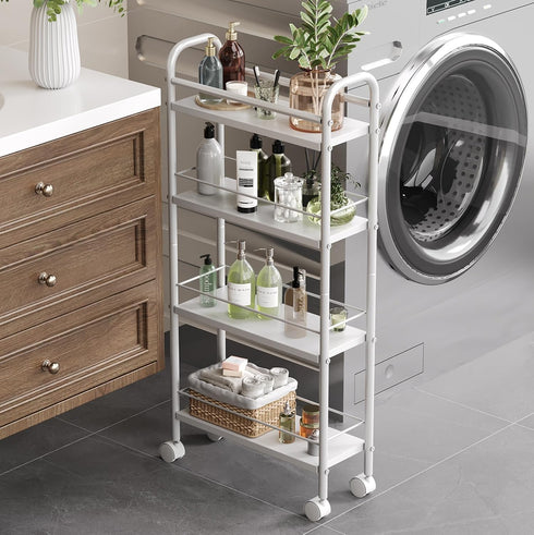 4-Tier 5.9" 4-Tier (5.9" 33.6" Asgolion Slim Storage Cart, Small Rolling Cart with Wheels, Deep, Narrow Bathroom Shelf