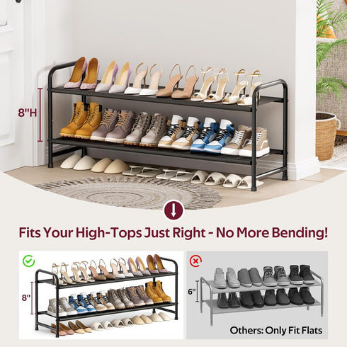 2-Tier Closet, 18-Pairs SLEEPING LAMB Long Shoe Organizer for Stackable Wide Shoe Rack Holds Low Shoe Shelf Storage