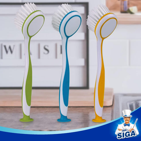 5.5 25cm Pack 3 MR.SIGA Round Dish Brush, Size: Dia x