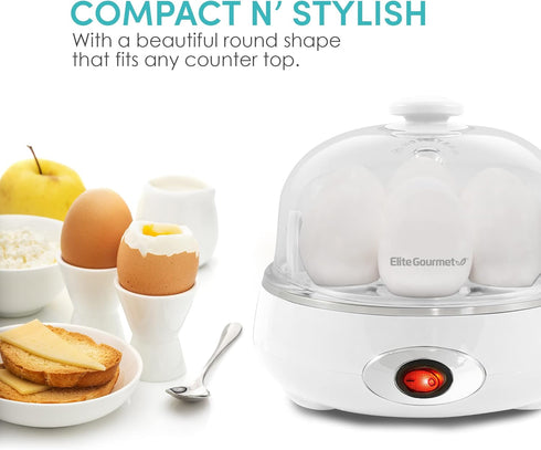 Elite Gourmet EGC007CHW Electric 7 Egg Capacity Cooker, Poacher, Omelet Maker, BPA Free