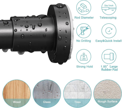 Black Shower Curtain Rod 32-80 Inch, Non-Slip Stainless Steel No Drill Spring Tension Rod for Bathroom & Window