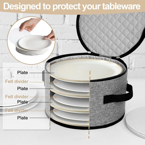 China Storage Containers, Hard Shell with Felt Dividers for Plates, 5-Piece Moving Boxes for Kitchen Organization