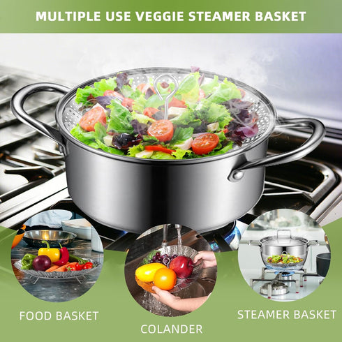 Steamer Basket, Premium Stainless Steel Vegetable Steamer for Veggies & Seafood, Expandable Fits Various Size Pots &