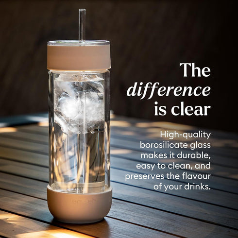 16 oz Ember Cold Tumbler Insulated Glass Iced Coffee Cup with Straw & Spill-Proof Lid, Keeps Drinks Cold, Eliminates