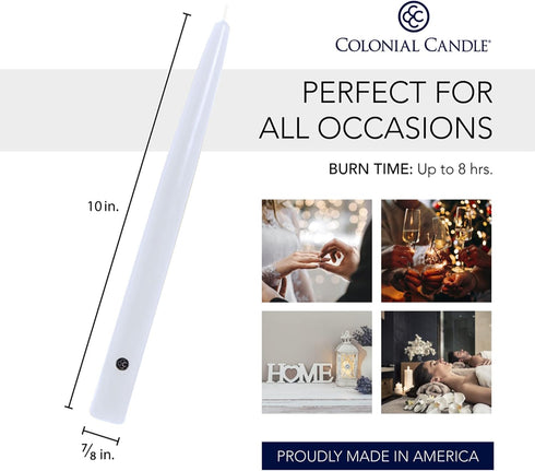 Colonial Candle Handipt Taper Candle, 10 in, White, 12 Count