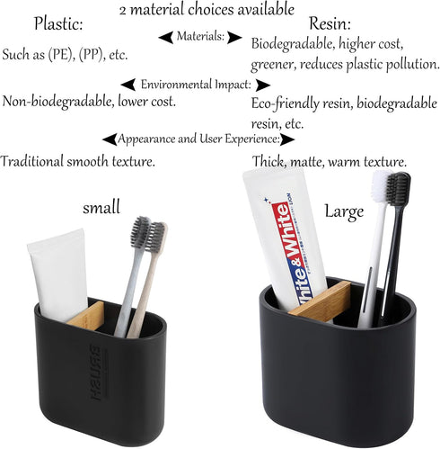 rejomiik Thick Resin Toothbrush Holders, Bamboo Bathroom Countertop Organizer for Toiletries and Beauty Accessories