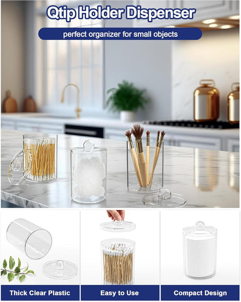 Homtalker Counter 2 Pack 7 Countertop Bathroom Organizer and Storage with Qtip Holder Dispenser, Slots Detachable