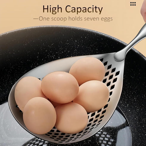 Large Stainless Steel Strainer with Comfort Handle and Hanging Holes,Food Grade Filter Spoon Solid Stainless Steel Strainer Skimmer Ladle for Kitchen Cooking Frying Pasta Strainer Spoon by GREATLINK