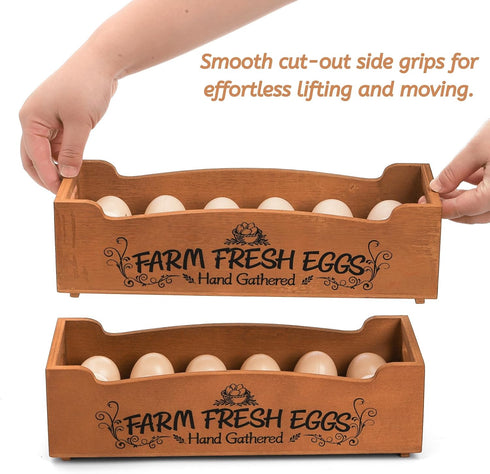 Countertop, 2-Tier 24 YOUEON Wooden Egg Holder for Stackable Egg Crates for Eggs with Handle, Farmhouse Rustic Pinewood