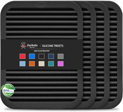 Joyhalo 4 Pack Trivets for Hot Dishes, Silicone Hot Pads for Kitchen, 9'' x 12'', Heat Resistance to 480°F