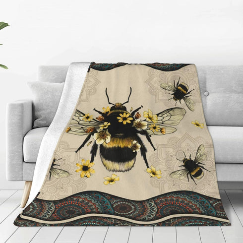 dollffey 50"X60" Bee Blanket Bees Sunflower Decor Throw Blanket Super Warm Soft Plush Lightweight Fleece Flannel Winter