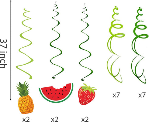 30Ct Tutti Frutti Hanging Swirl Decorations, Tropical Fruit Party Supplies for Summer Birthday Luau