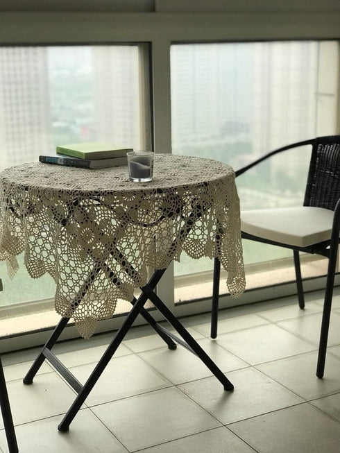 Damanni Beige Cotton Handmade Crochet Lace Tablecloth Doilies - Square, 31 Inch by 31 Inch
