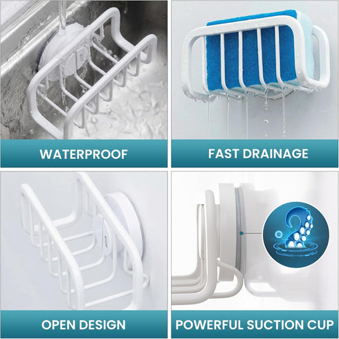 5.1" 2.3" TAILI Sponge Holder for Kitchen Sink with Strong Suction Cup, Rustproof Aluminum Sink Caddy for Sponges