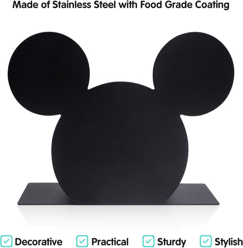 BLACK Mickey Head Premium Stainless Steel Napkin Holder Stand for Kitchen Table and Party