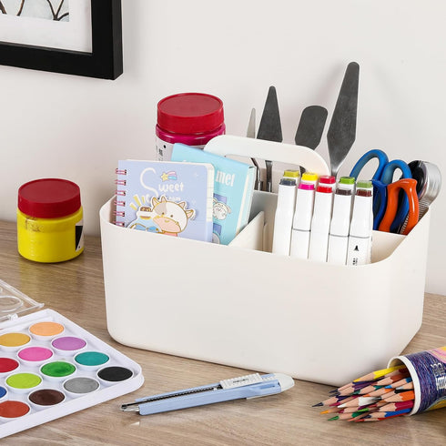 Multiuse Caddy Organizer with Handle - Stackable Plastic Bin for Art, Craft, Makeup, Bathroom, Kitchen, Office
