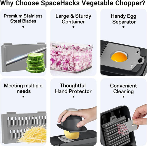 SpaceHacks 12-in-1 7 Vegetable Chopper, Kitchen Gadgets with Blades, Veggie, Food, Onion Chopper, Cucumber Slicer