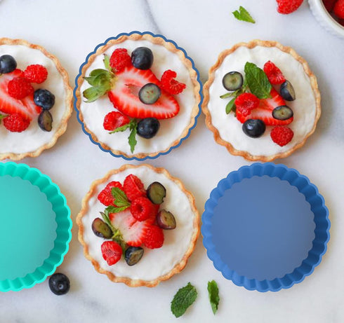 Webake 8 Pack Silicone Tart and Pie Molds, 5 Inches Round Individual Small Fluted Cake Pans for Baking