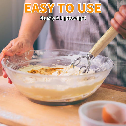 ALLTOP Danish Dough Whisk, Ultimate Dutch Mixer Hand Utensil with Stainless Steel Dough Hook for Bread