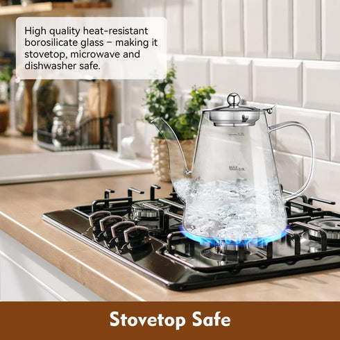 Zpose Glass Teapot 1200ml (40oz) with Removable Infuser for Loose and Blooming Tea - Stovetop Safe Tea Kettle