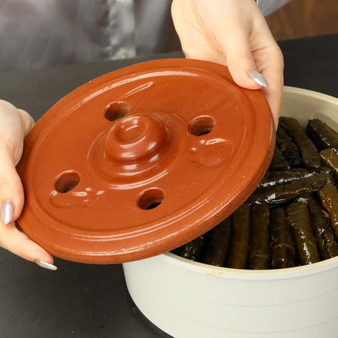 Clay Dolma Pot Lid Cover, Weighted Handcrafted Clay Lid for Dolma Cooking, Small (7.3 inches)