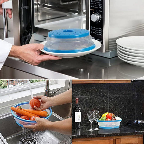 Collapsible Microwave Splatter Cover for Food, 10.5 Inch, Dishwasher-safe with Steam Vent, BPA-Free Silicone & Plastic