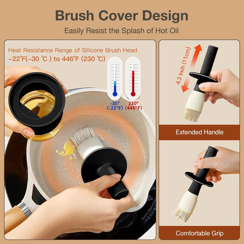 oil dispenser Bottle with Heat Resistant Brush,Glass oil dispenser for Kitchen,Oil Container with Silicone Basting & Pastry Brush for Cooking BBQ Vinegar Sauce Grill Frying(Black) by YARRAMATE