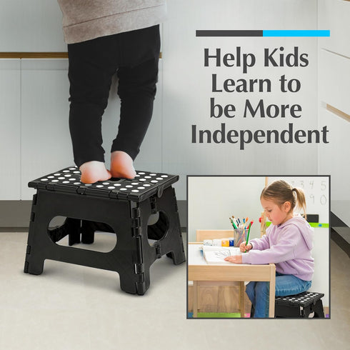 Handy Laundry Folding Step Stool - Collapsible Stool for Adults & Kids, Great for Kitchen, Bathroom, or Bedroom (Black