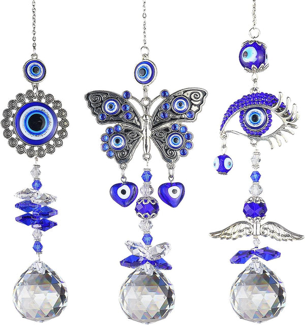 CIXVOEMK Blue Sun Catcher Pendant Light Shadow Garden Decor Crystal Wind Chimes Rainbow
