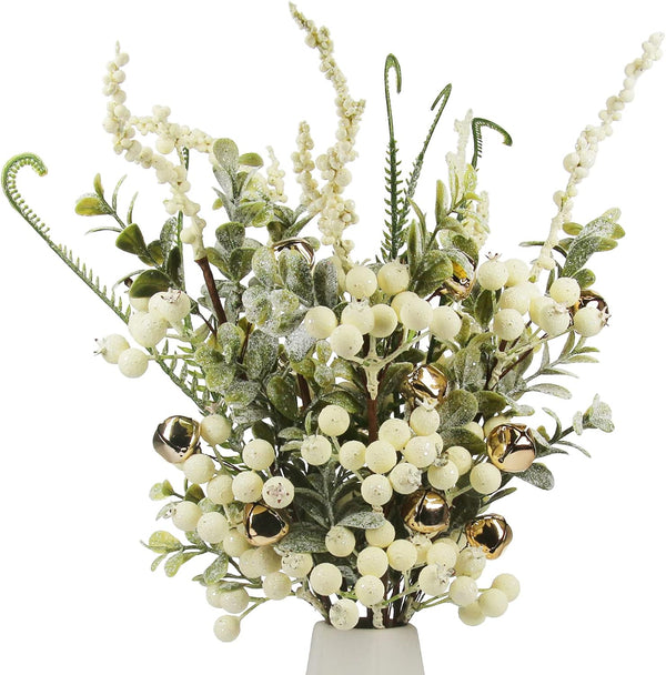Tinsow 5 Pcs Artificial Berry Stems for Flower Arrangement Christmas White Holly